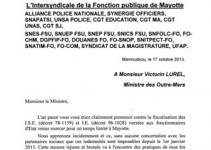 La lettre de l'intersyndicale de la fonction publique d'Etat adressée à Victorin Lurel