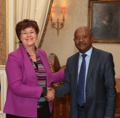Claudine Ledoux, nouvelle Ambassadrice déléguée à la coopération régionale dans le sud de l'océan Indien et Hamada Madi Boléro, directeur de cabinet du président de l'Union des Comores