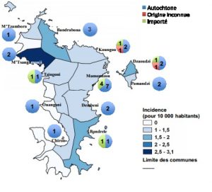 Le nombre de cas de lèpre à Mayotte par commune