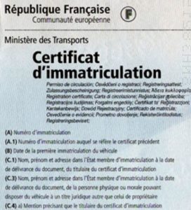 Carte grise certificat d'immatriculation