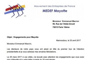 Le courrier du Medef Mayotte à Emmanuel Macron