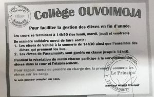L'organisation de la sortie des élèves pour tenter d'éviter les tensions au collège de Passamainty (Photo: CGT Educ'action)