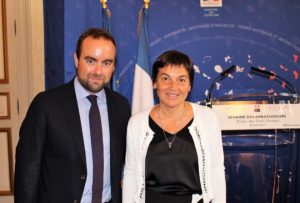 Annick Girardin avec le secrétaire d'Etat à l'environnement Sébastien Lecornu lors du dînes des trois océans