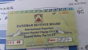 La taxe additionnelle payée  par les passagers au départ de Zanzibar