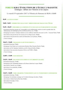 programme Forum école à Mayotte